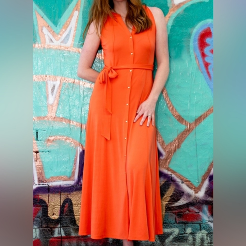 Vibrant Orange Sleeveless maxi Dress